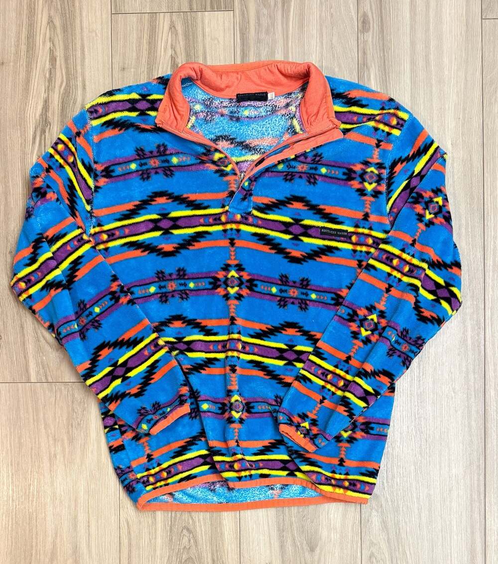 Southern Marsh Harbuck Fleece 1/4 Zip Pullover in Electric Aztec Print